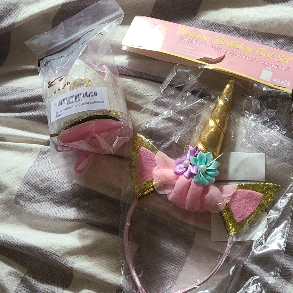 Unicorn headband and baby girl 2nd birthday crown